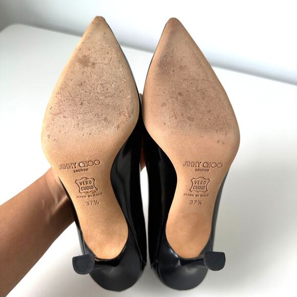 Jimmy Choo Black Leather Pointed Toe Heels Pumps Size 37.5 - Picture 10 of 15